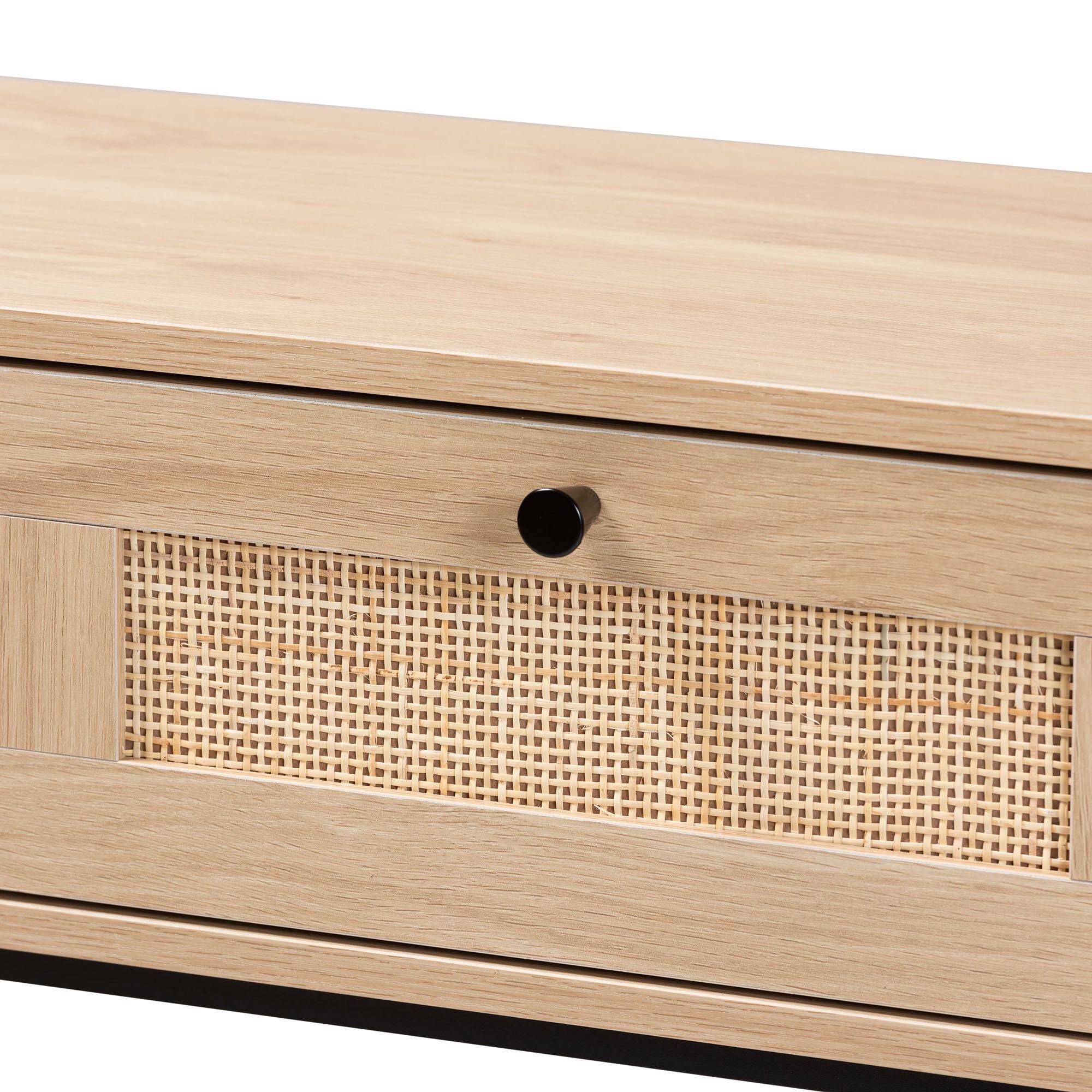 Alt View 1. Baxton Studio - Sherwin Mid-Century Modern  and 2-Drawer Console Table with Woven Rattan Accent - Light Brown/Black.