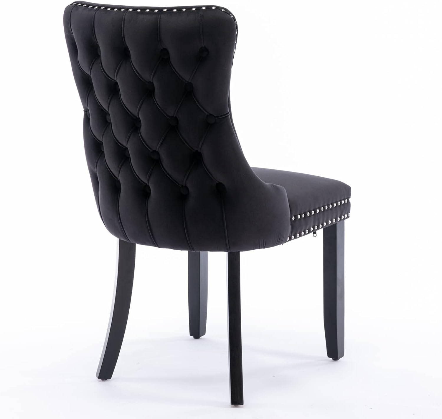 Alt View 5. Trinkets Crazed - Upholstered Wing-Back Dining Chair with Backstitching Nailhead Trim and Solid Wood Legs,Set of 2 - black.