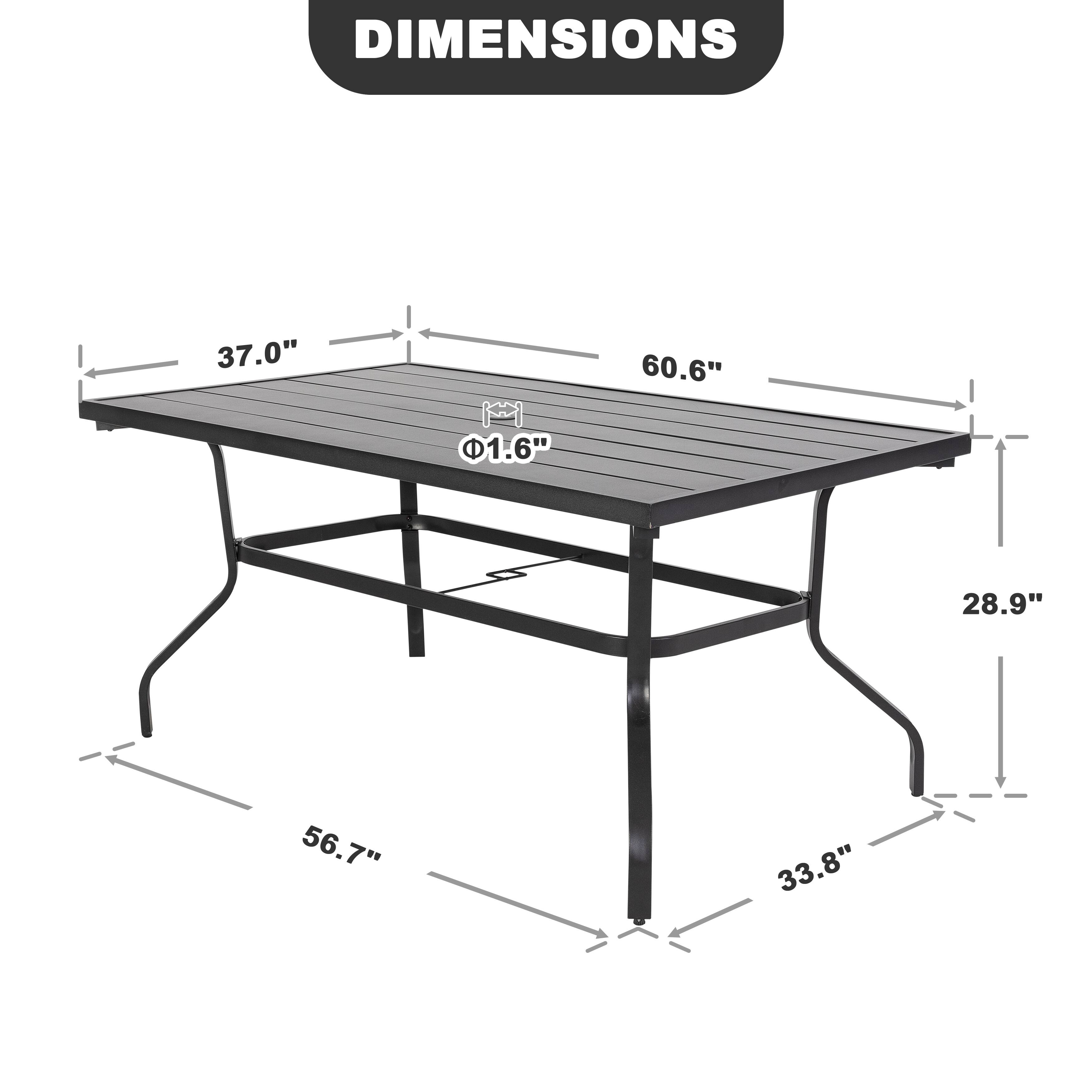 DIMENSIONS  
37.0" x 60.6"  
1.6" (diameter)  
56.7" (height)  
33.8" (leg width)  
28.9" (leg depth)