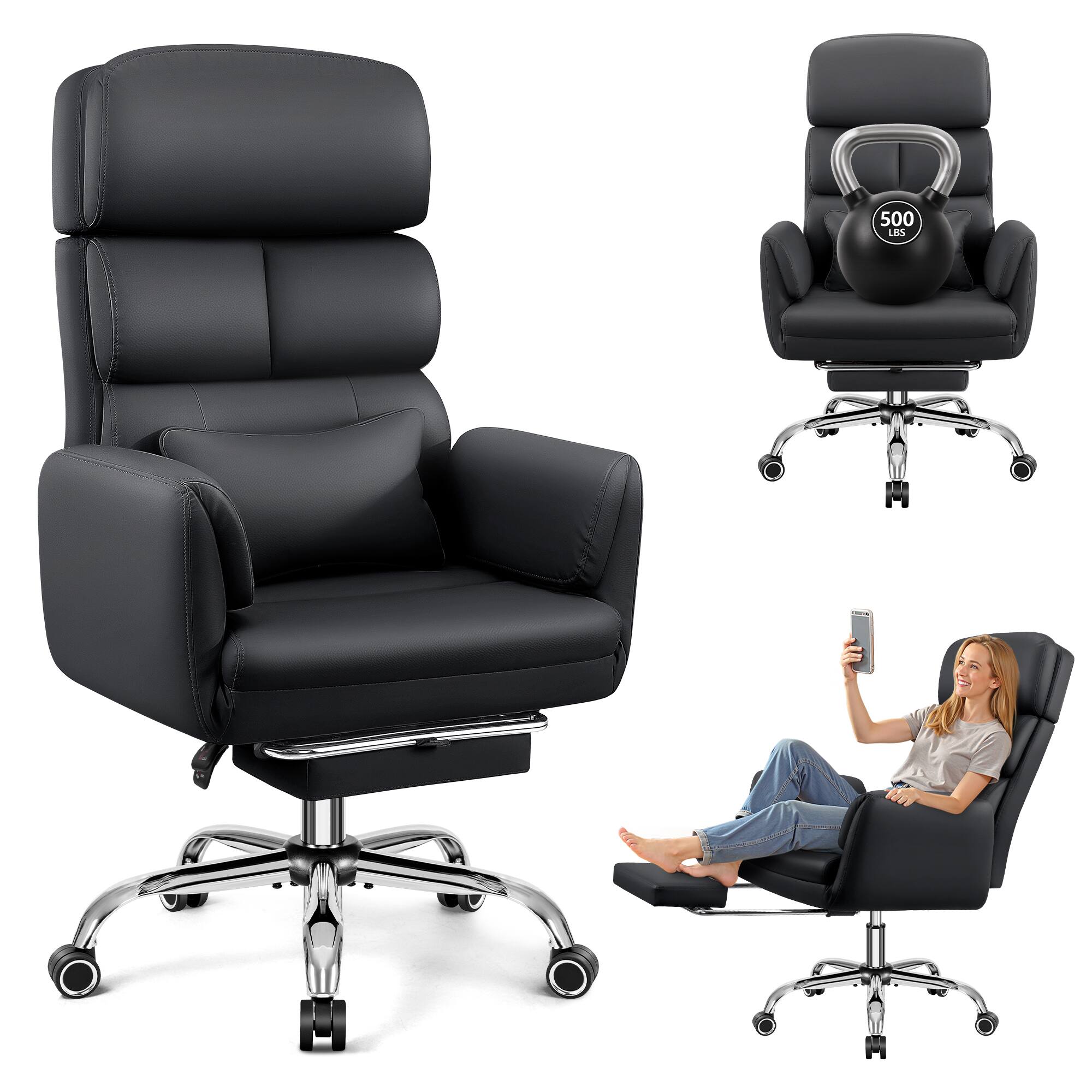 Alt View 9. Brick Attic - 500LBS Leather Executive Office Chair, Reclining Swivel Criss Cross Chair with Armrests, High Back and Lumbar Support - Black.