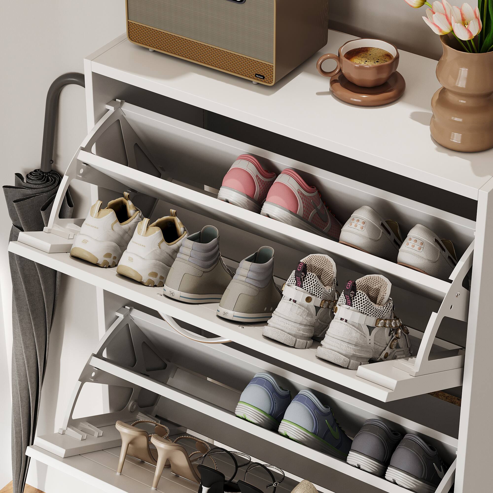 Alt View 4. FUFU&GAGA - Minimalist Flip-Top Shoe Cabinet with Multi-Layer Storage – Stylish and Functional Home Organizer - White.