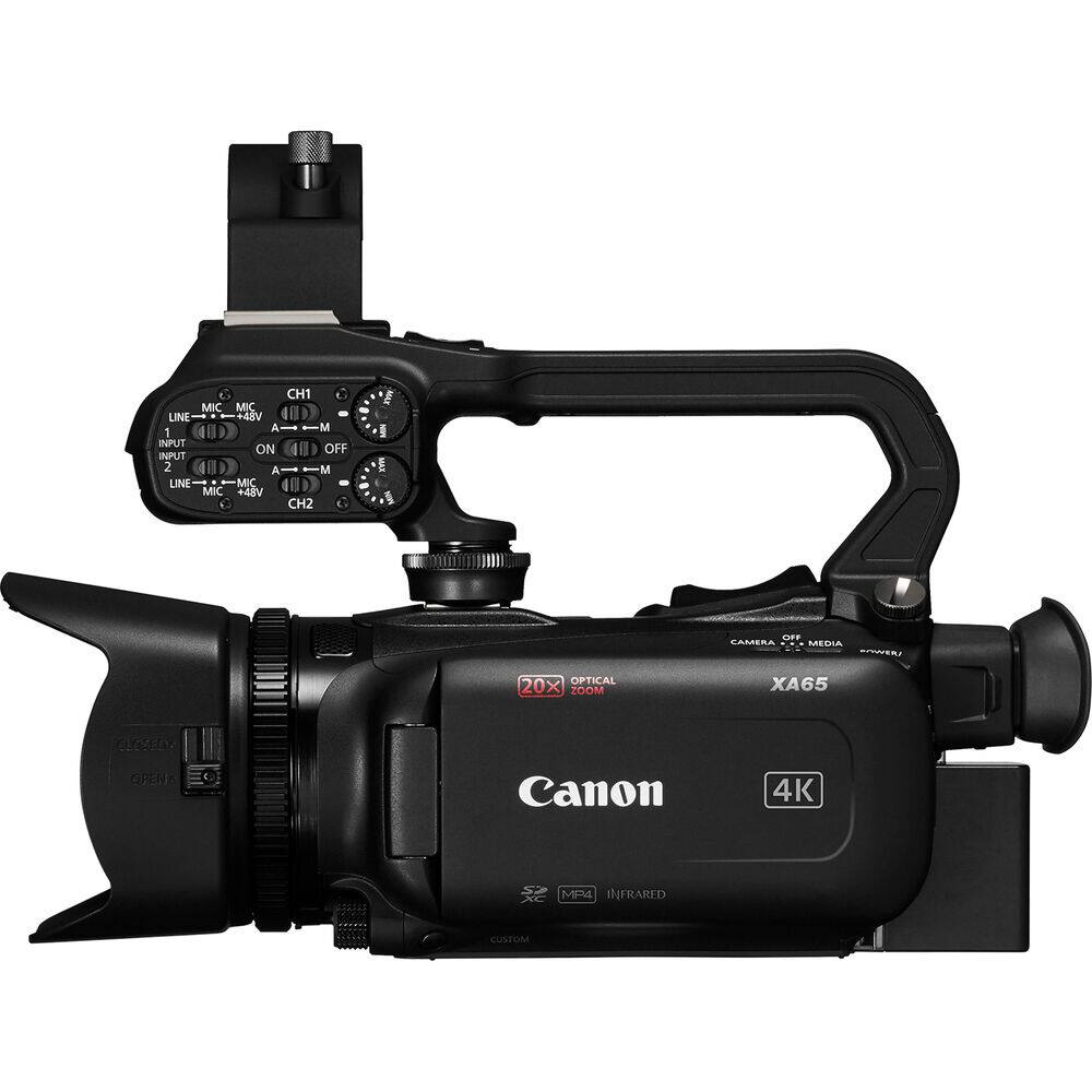 MIC LINE 1 INPUT  
MIC +48V  
CH1  
A M ON 1 OFF  
MIC LINE 2  
MIC +48V  
CH2  

OPTICAL 20X ZOOM  
XA65  

Canon 4K  
MP4  
INFRARED  

CAMERA  
MEDIA  
POWER  

20X ZOOM  
OPTICAL  

CUSTOM