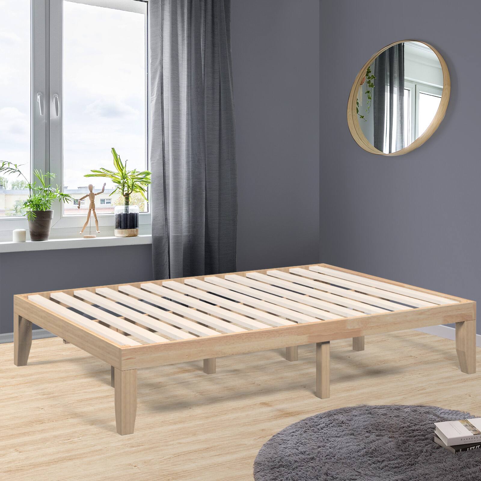 Alt View 1. Ecooso - 14 Inch Full Size Rubber Wood Platform Bed Frame with Wood Slat Support - Natural.