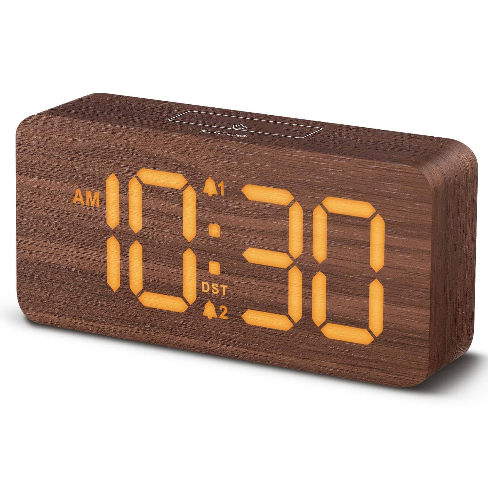 Dazzed Corner - Wooden Digital Alarm Clocks,Dimmable Dual Alarm Clock - Brown