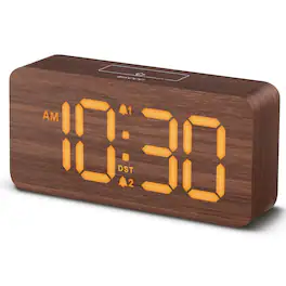 Dazzed Corner - Wooden Digital Alarm Clocks,Dimmable Dual Alarm Clock - Brown