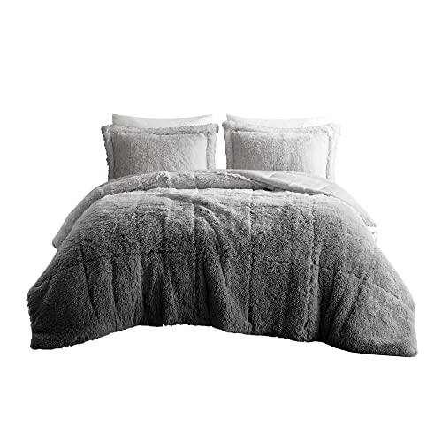 Front. PARKER SLATER - Malea Shaggy Comforter Set Long Faux Cozy Down Alternative Modern Casual Ultra Soft All Season Fluffy Bedding With... - Ombre Grey-King/Cal King.