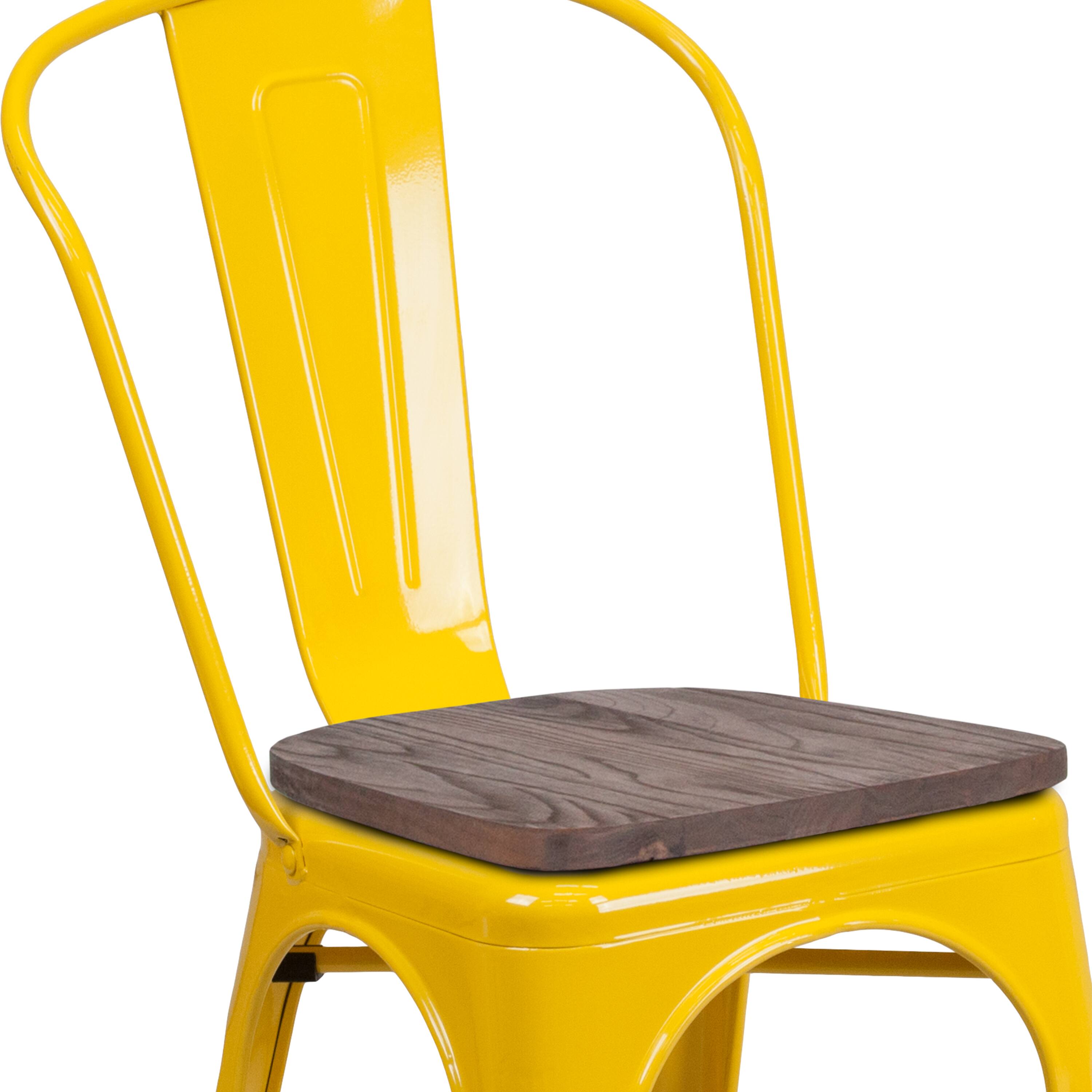 Alt View 9. Emma + Oliver - 4 Pack Metal Stackable Chair with Wood Seat - Yellow.
