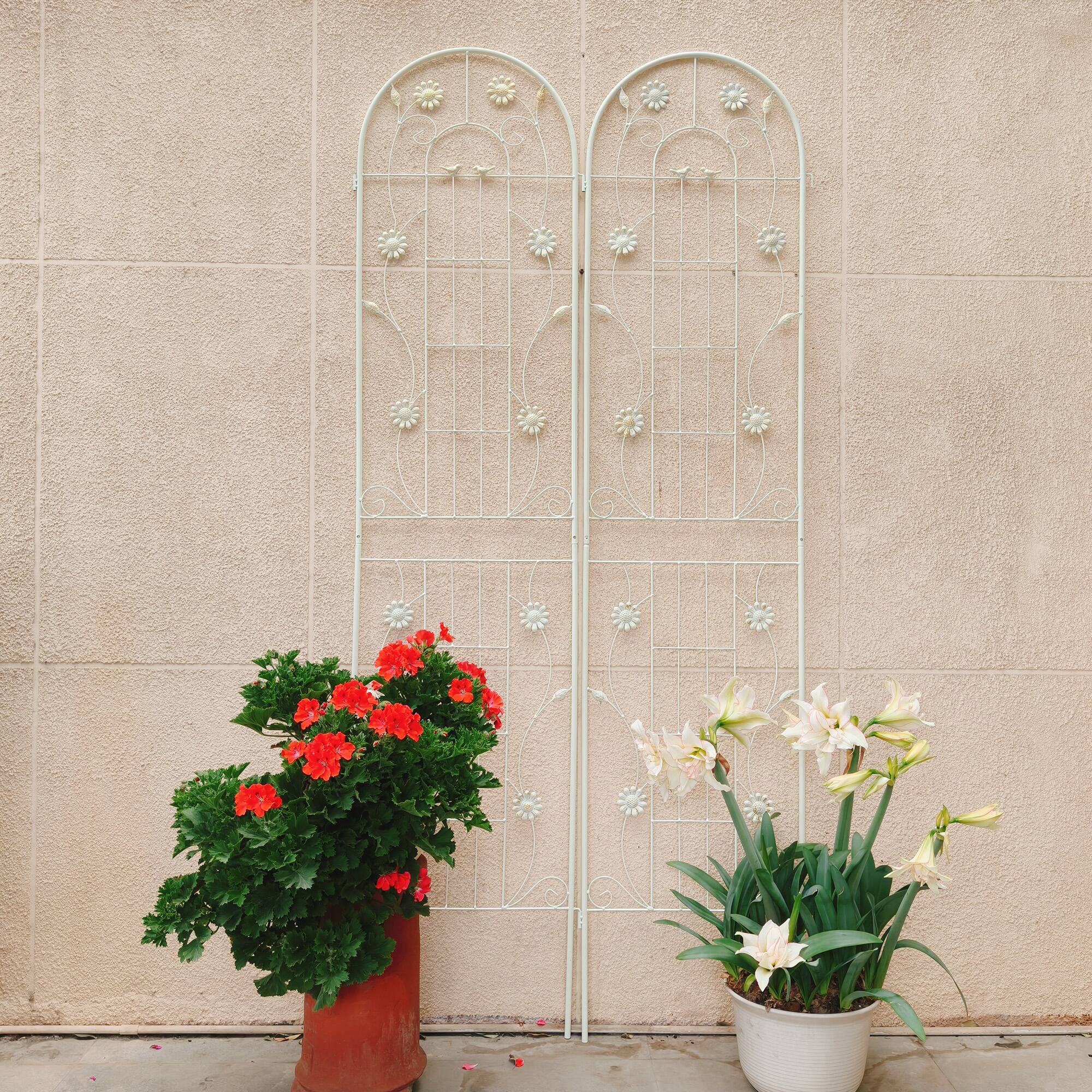 Alt View 4. Loheer - 7.2 x 1.6 ft 2 Pack Rustproof Metal Garden Trellis for Climbing Plants - Cream White.