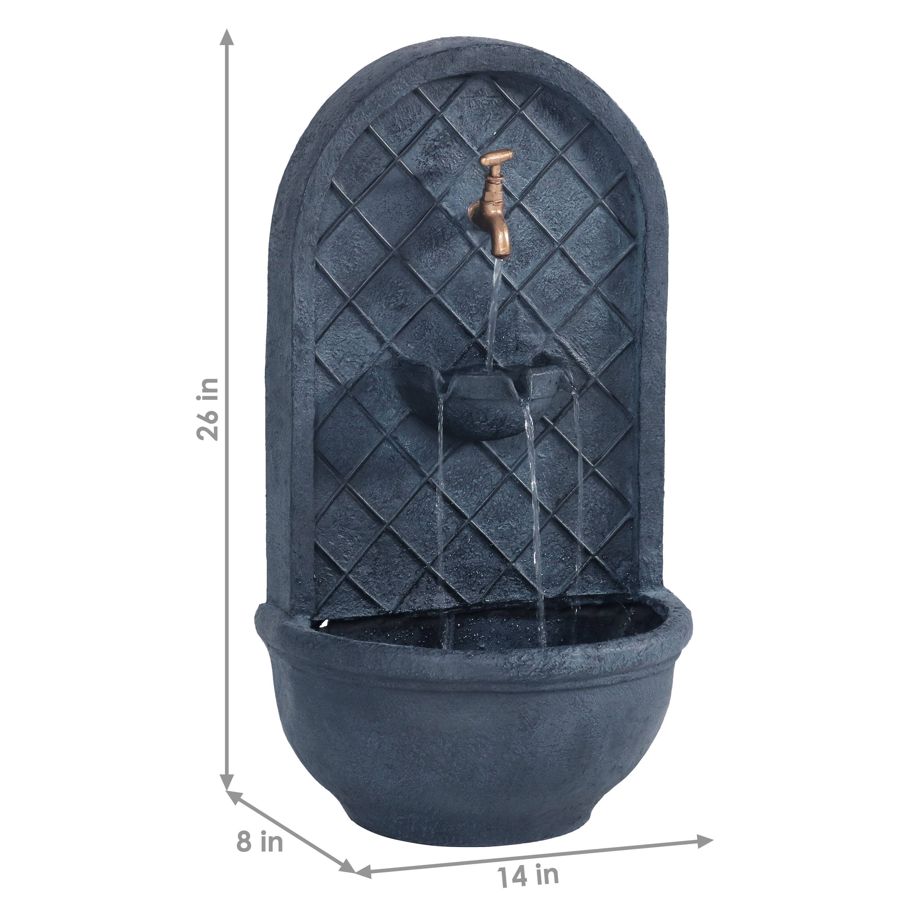 Alt View 3. Sunnydaze - Messina Polystone Outdoor Solar Wall Fountain - Lead.