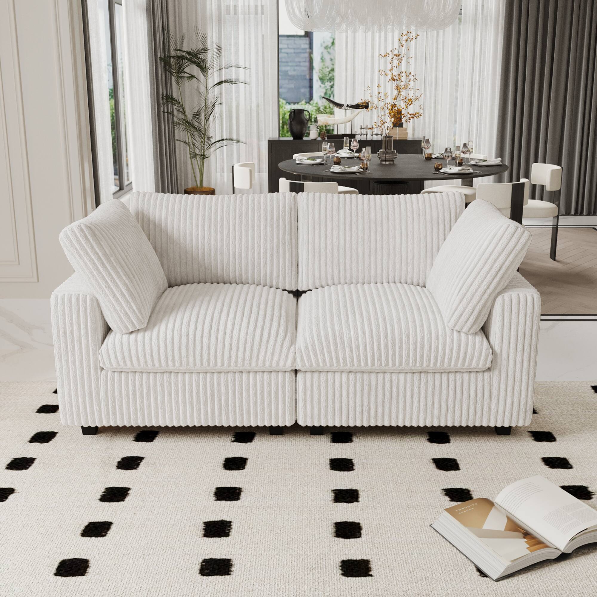Alt View 8. Yardgrace - Deluxe Cloud 3-Seater Beige Washable Chaise Sectional, Plush Fabric, Modular Design - White.
