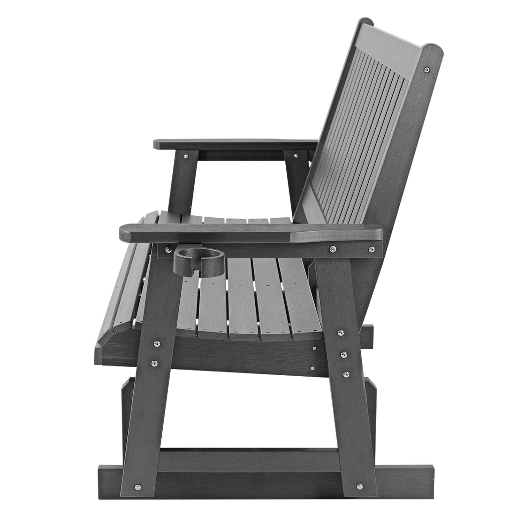 Alt View 5. Fortune Candy - HIPS Patio Glider with Cup Holders, Sturdy & Durablel, All-Weather Resistant, for Outdoor, Porch, Patio（3-Seater） - Deep Gray.