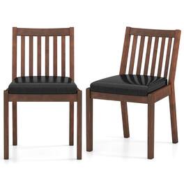 Costway - Dining Chair Set of 2 PU Leather Upholstered Kitchen Armless Chairs - Espresso+Black