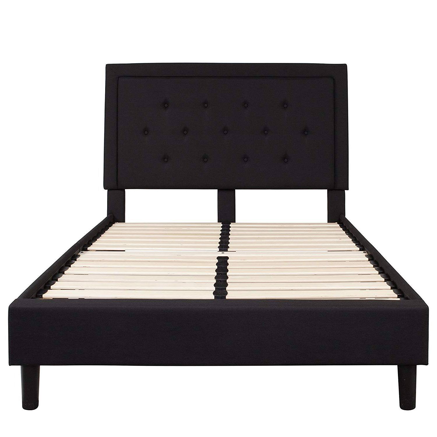 Angle. Hivvago - Hivvago Full size Fabric Upholstered Platform Bed Frame with Headboard - Black.