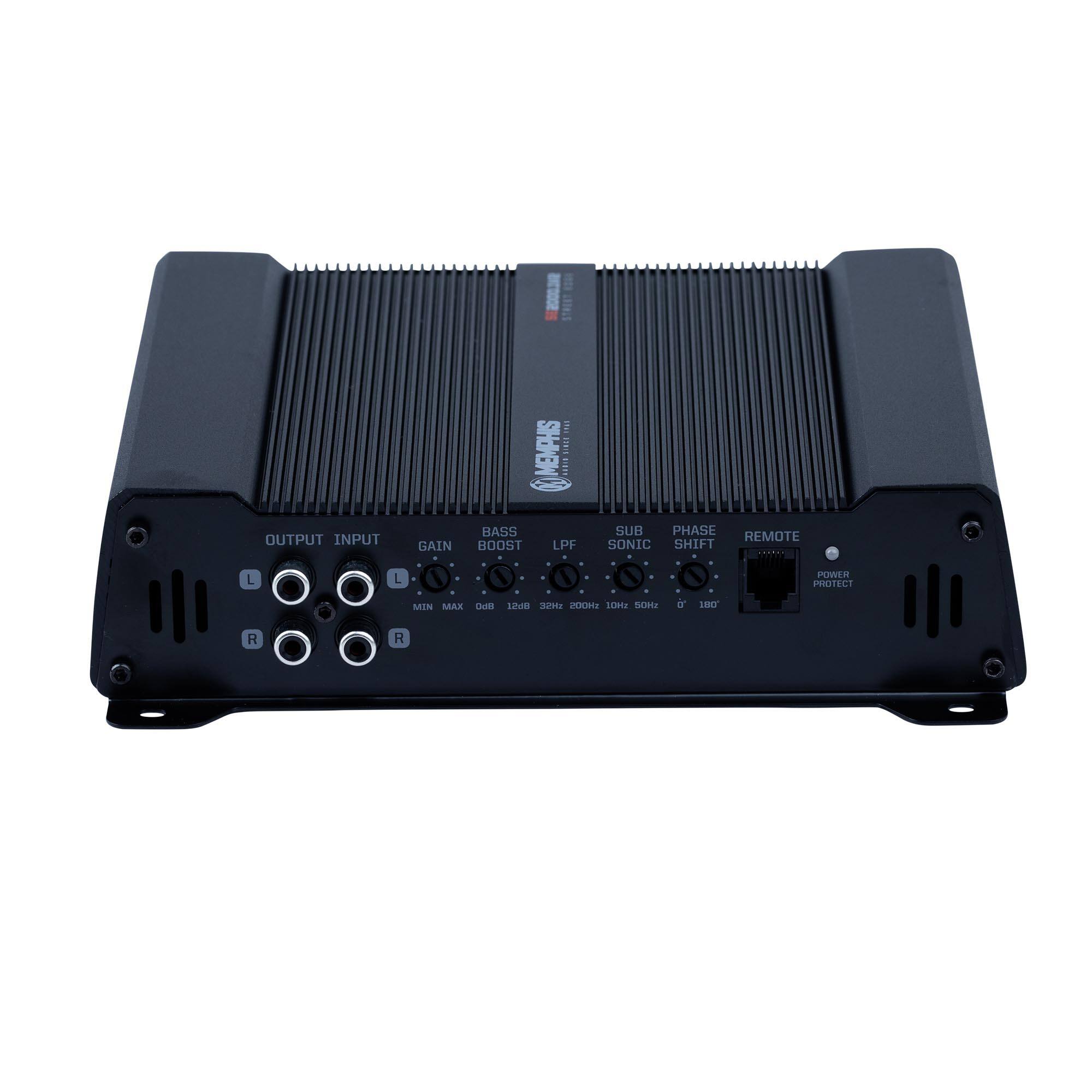 Sure, here is the corrected and grouped text from the image:

---

**OUTPUT**  
**INPUT**  
**GAIN**  
**BASS**  
**BOOST**  
**LPF**  
**SUB**  
**PHASE**  
**REMOTE**  
**SONIC SHIFT**  

**L**  
**R**  

**MIN**  
**MAX**  
**0dB**  
**12dB**  
**30dB**  

**80Hz**  
**100Hz**  
**50Hz**  
**180°**  

**POWER**  
**PROTECT**  

---

This text corresponds to the labels and settings on the audio device.