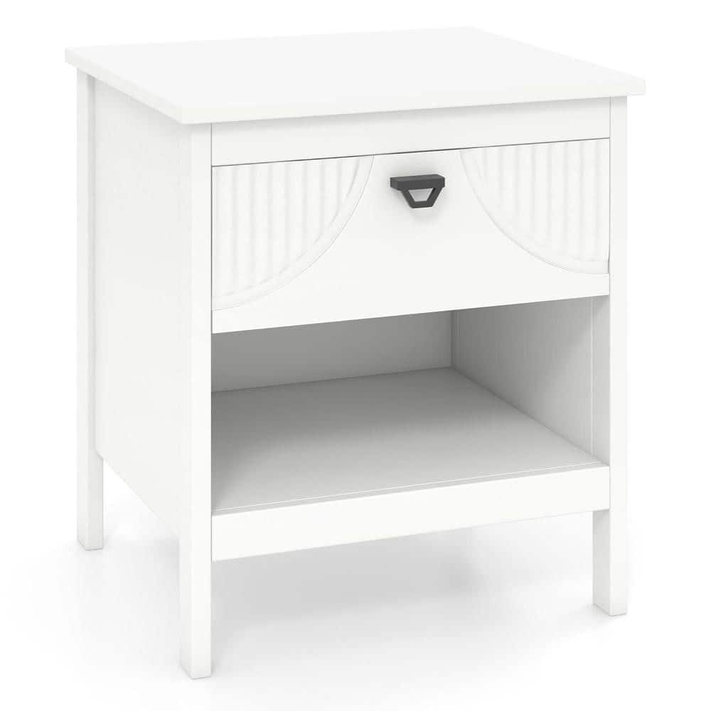 Kadyn - 2-Tier Wooden Nightstand – Combined Drawer & Open Storage Shelf, Stylish Bedroom Side Table - White
