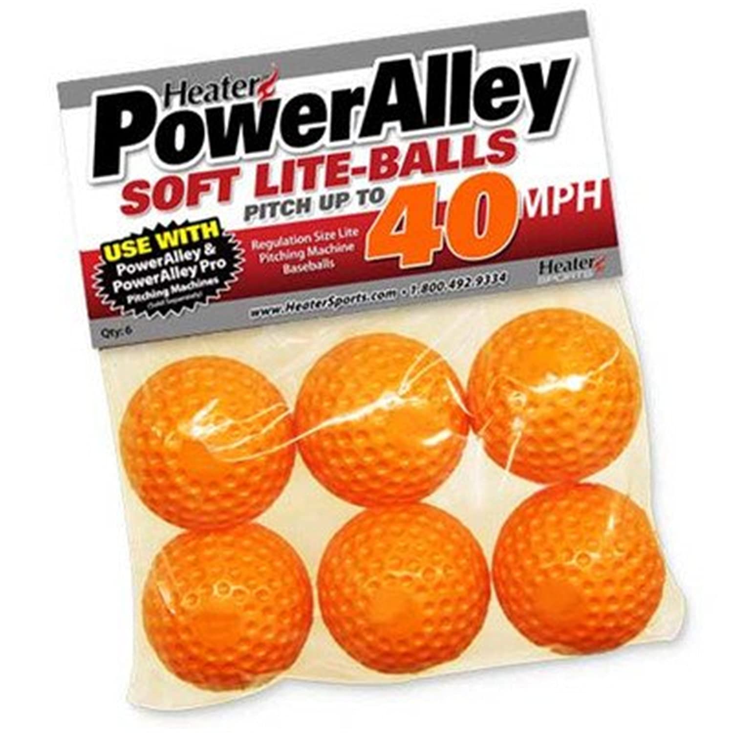 Heater PowerAlley SOFT LITE-BALLS UP TO 40 MPH PITCH  
USE WITH PowerAlley & PowerAlley Pro Pitching Machines  
Regulation Size Lite Baseballs  
www.HeaterSports.com  
1.800.492.9334