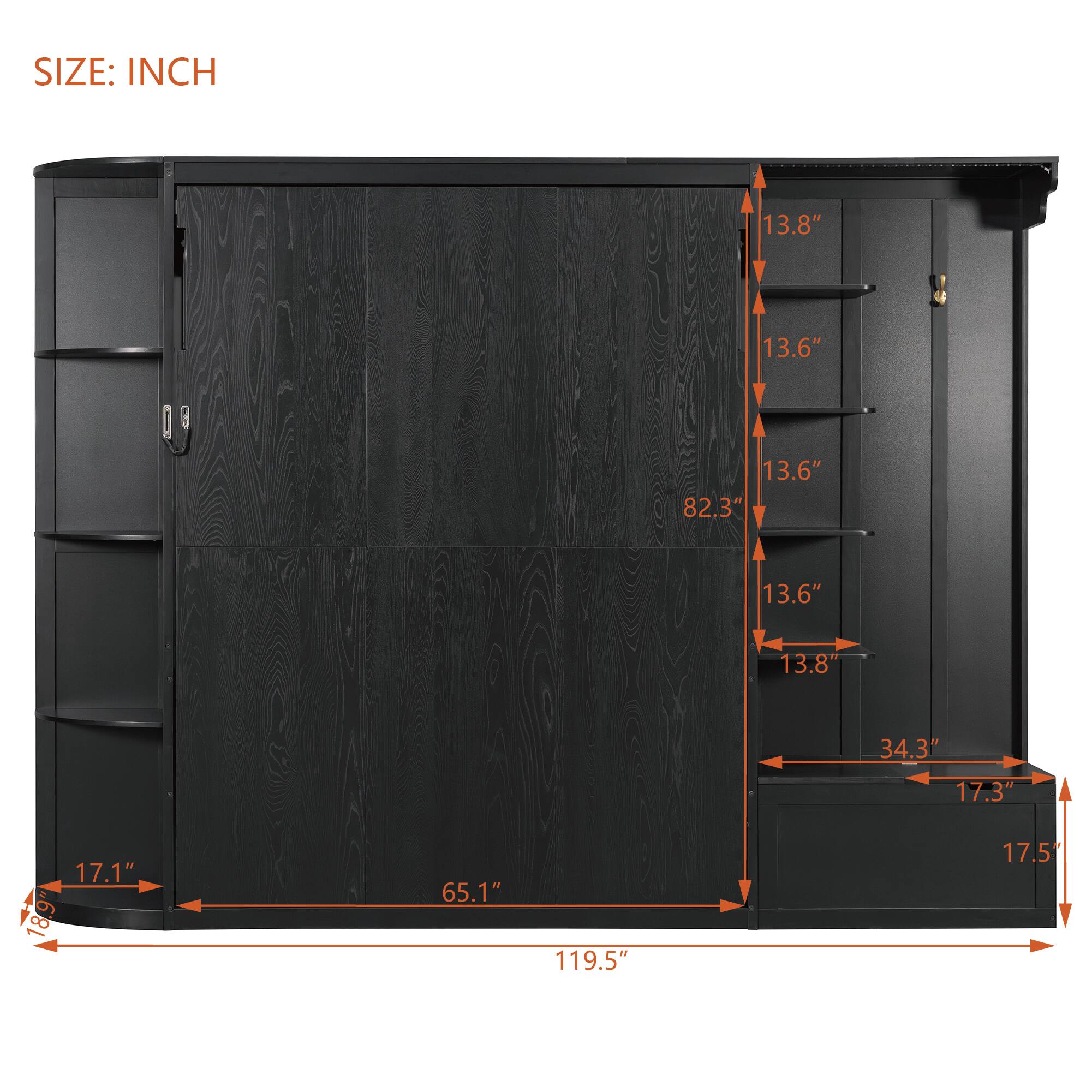 SIZE: INCH

- 13.8"
- 13.6"
- 13.6"
- 82.3"
- 13.6"
- 13.8"
- 34.3"
- 17.3"
- 17.1"
- 18.9"
- 65.1"
- 119.5"
- 17.5"