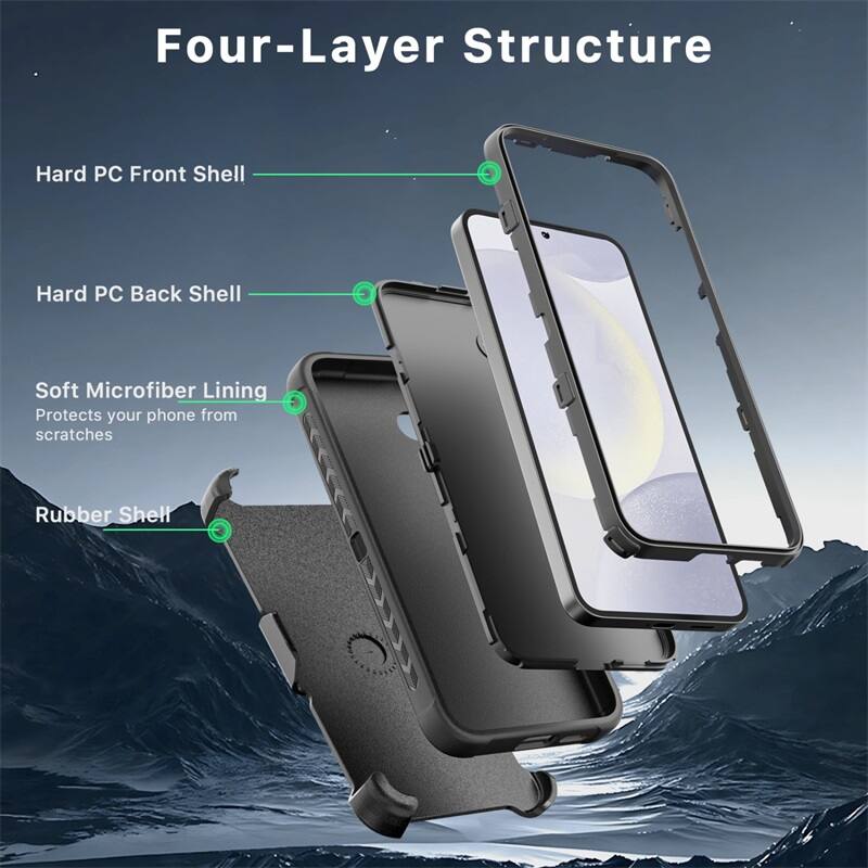 Four-Layer Structure
Hard PC Front Shell
Hard PC Back Shell
Soft Microfiber Lining
Protects your phone from scratches
Rubber Shell