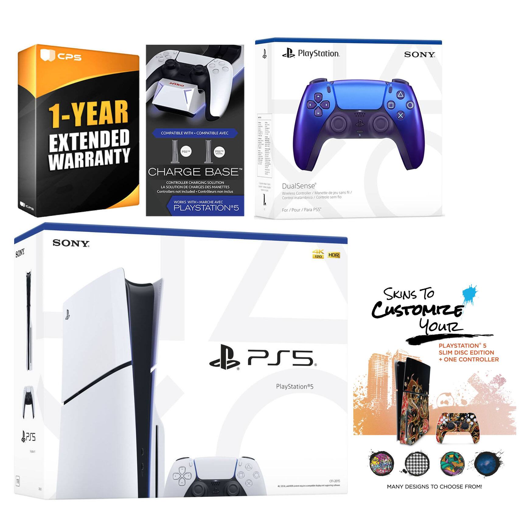 Playstation Slim Disc with Extra Controller, Charging Dock and  MightySkins Decal Voucher Year PlayStation