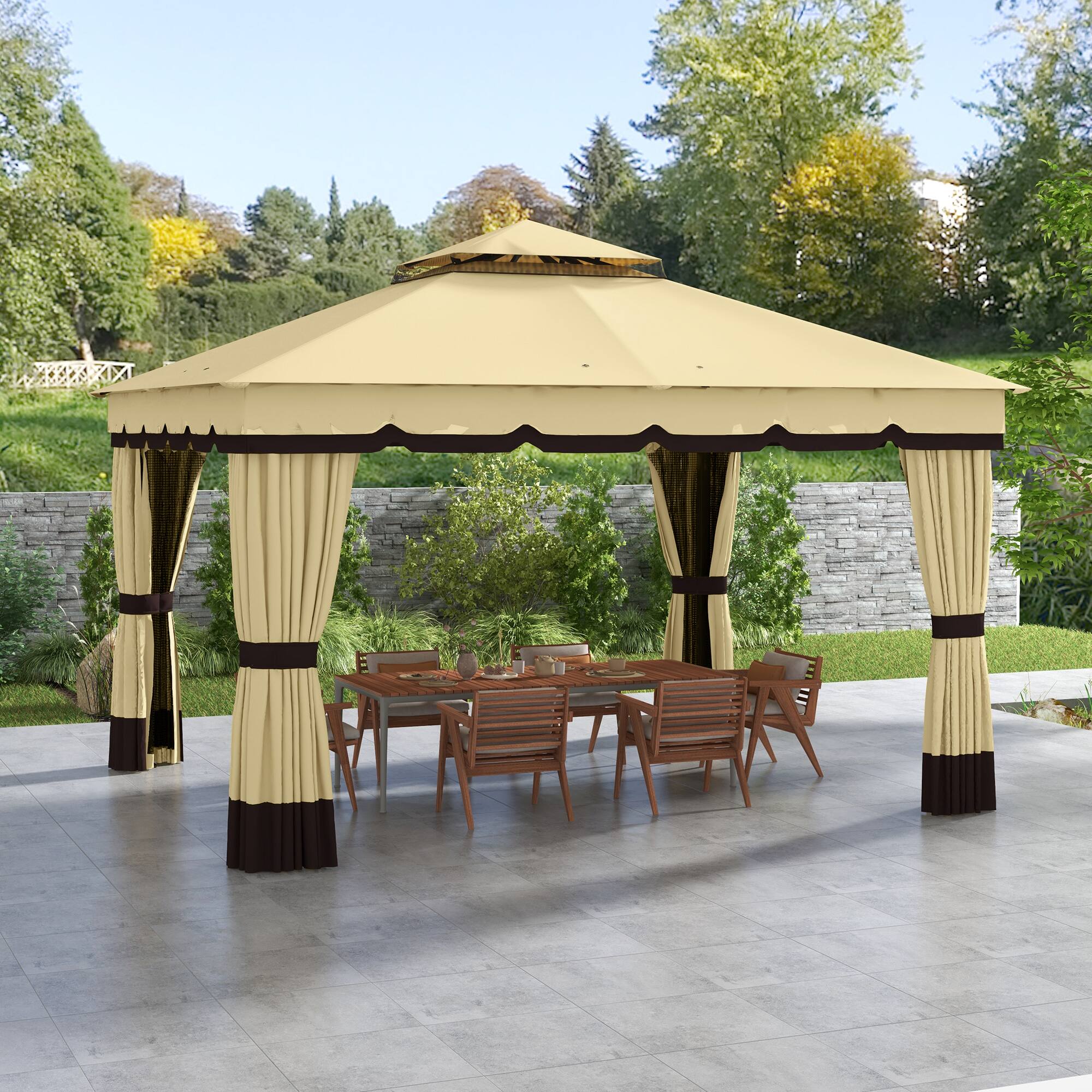 Alt View 1. Outsunny - 10' x 12' Patio Gazebo, Double Roof Outdoor Gazebo Canopy Shelter with Netting and Curtains - Beige.