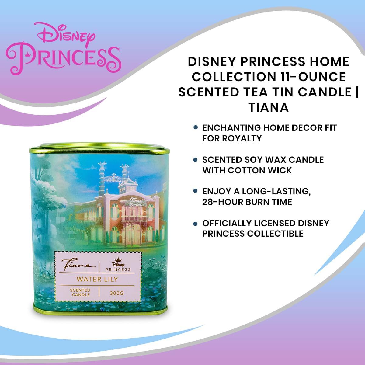 Disney Princess Home Collection 11-Ounce Scented Tea Tin Candle | Tiana

- Enchanting home decor fit for royalty
- Scented soy wax candle with cotton wick
- Enjoy a long-lasting, 28-hour burn time
- Officially licensed Disney princess collectible

Tiana | Disney Princess
Water Lily Scented Candle 300g