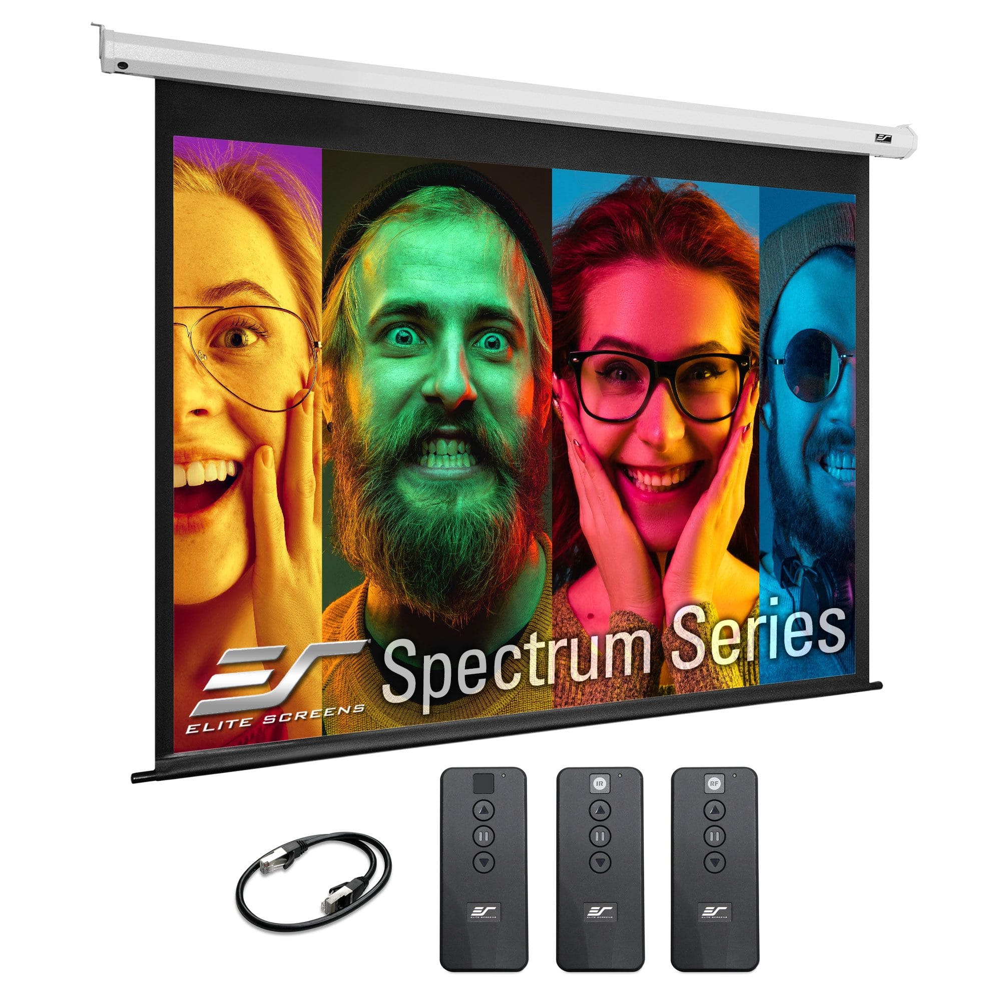 Elite Screens - Electric Matte Front Projector Screen, 100" Diag., 4:3, 60"x80" viewable, IR/RF Rmts, Programmable Drop - White