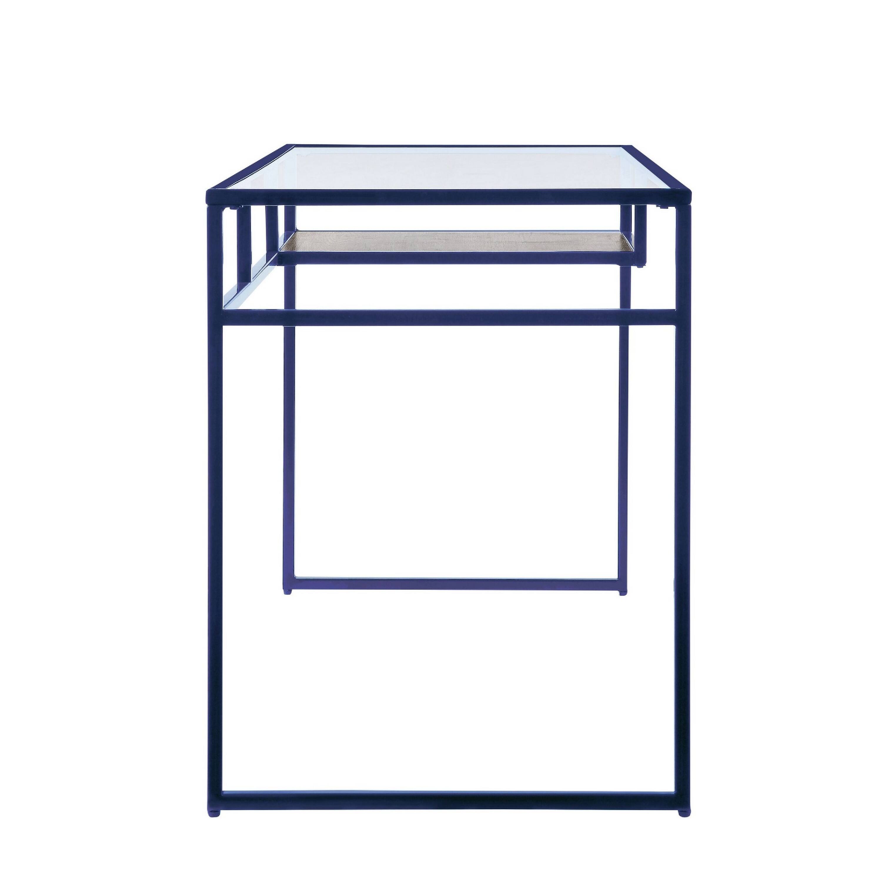 Back. Manhattan Lane - Rectangular Glass Top Desk with Open Compartment and Sled Base, Blue - Blue.