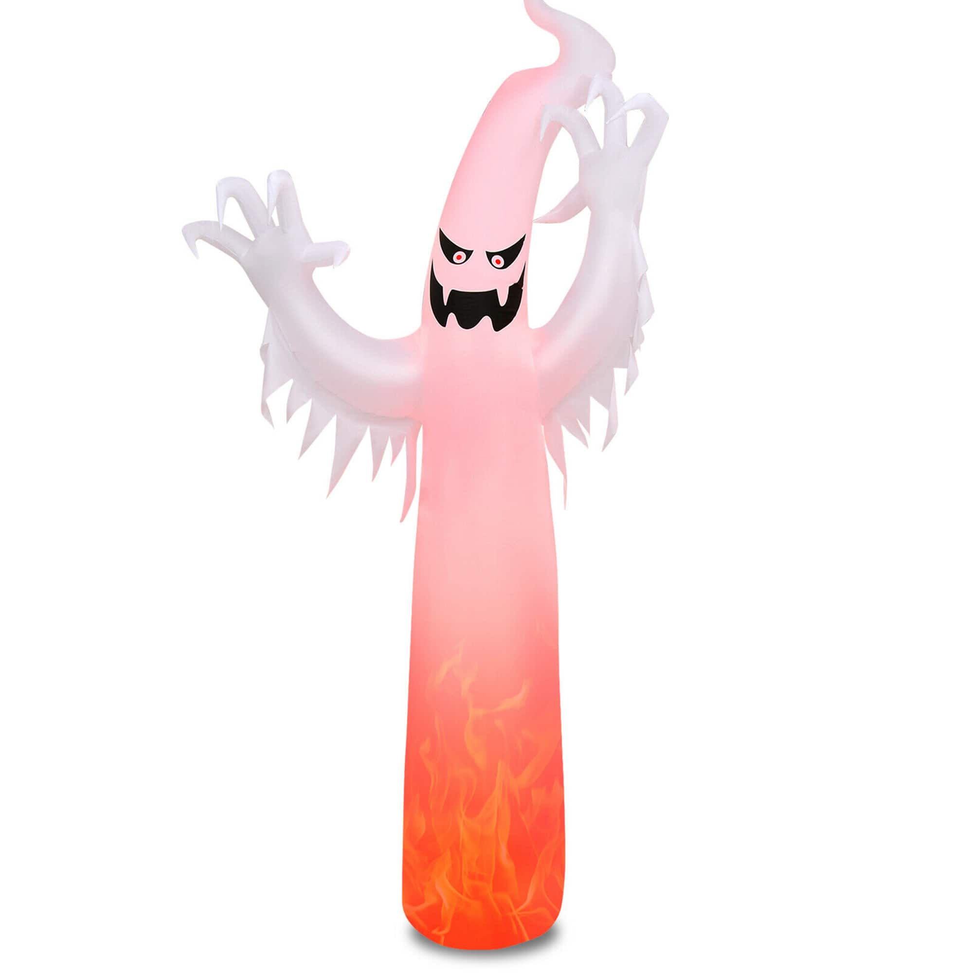 Gymax - 12ft Inflatable Halloween Ghost Blow Up Decoration w/ Built-in Flame Light - White