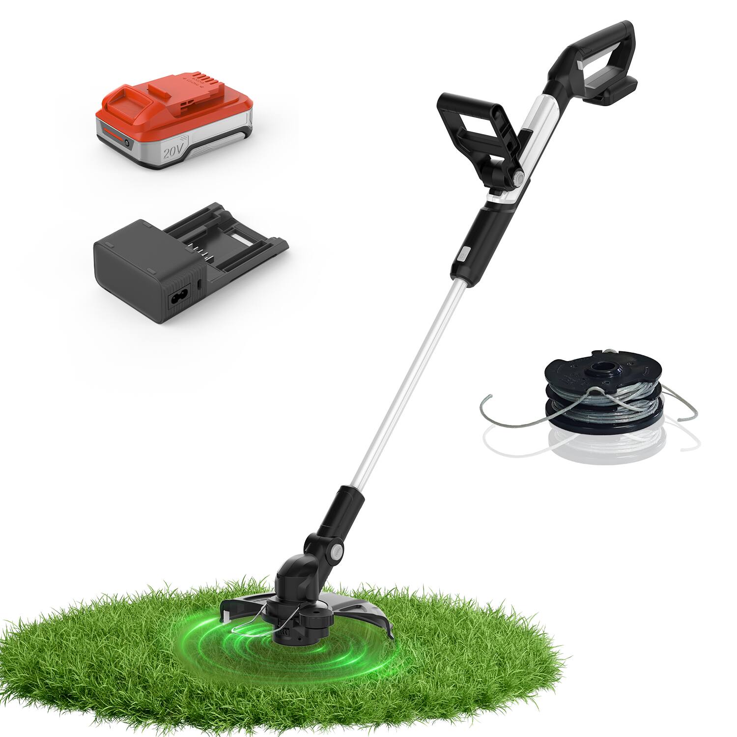 Front. FODINGHILL - 12 Inch Cordless String Trimmer and Edger,8500 RPM Brushless Weed Wacker, 2.0Ah Battery and Charger Included.