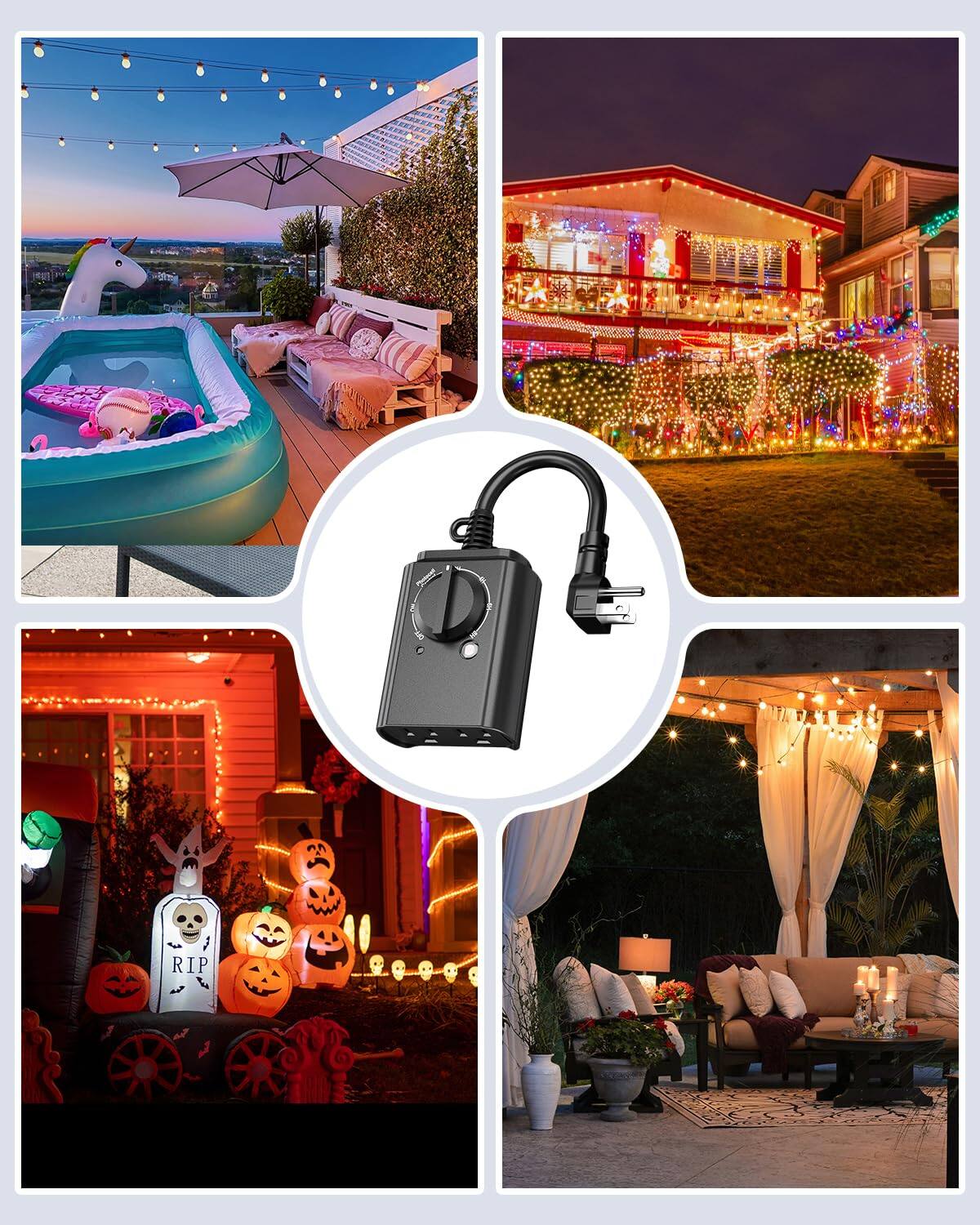 Back. BN-LINK - BN-LINK Outdoor Light Timer with Dusk to Dawn Sensor, Dual Grounded Outlets, 15A/1875W, Weatherproof, ETL Listed - Black.