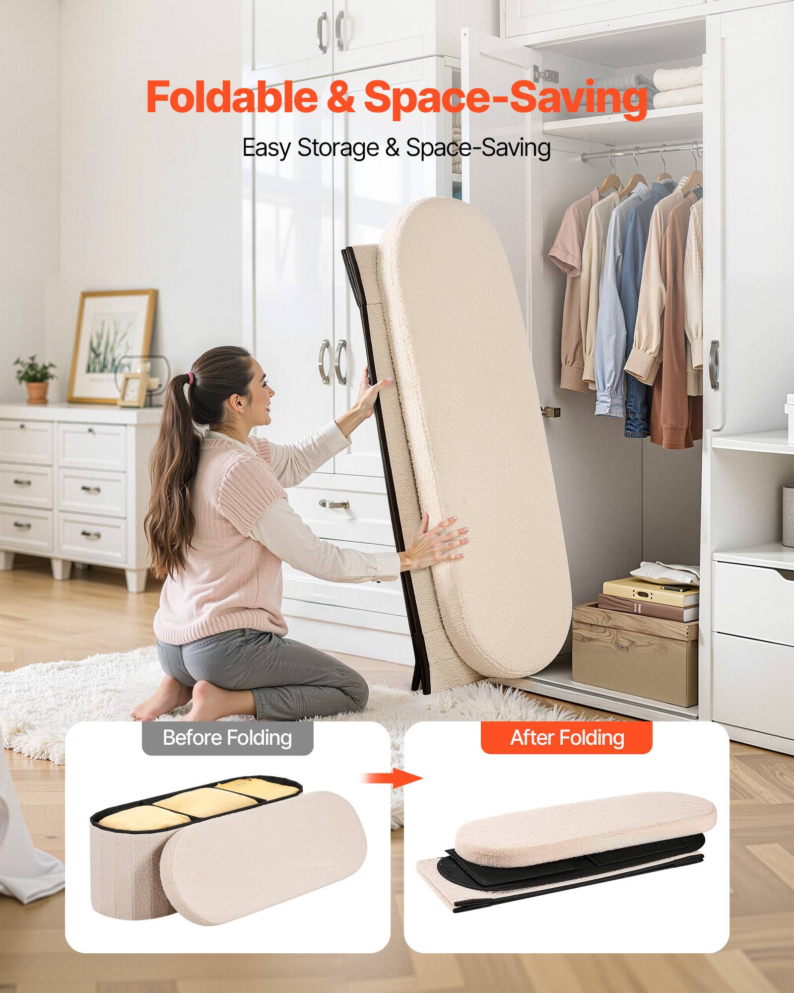 Foldable & Space-Saving  
Easy Storage & Space-Saving  

Before Folding  
After Folding