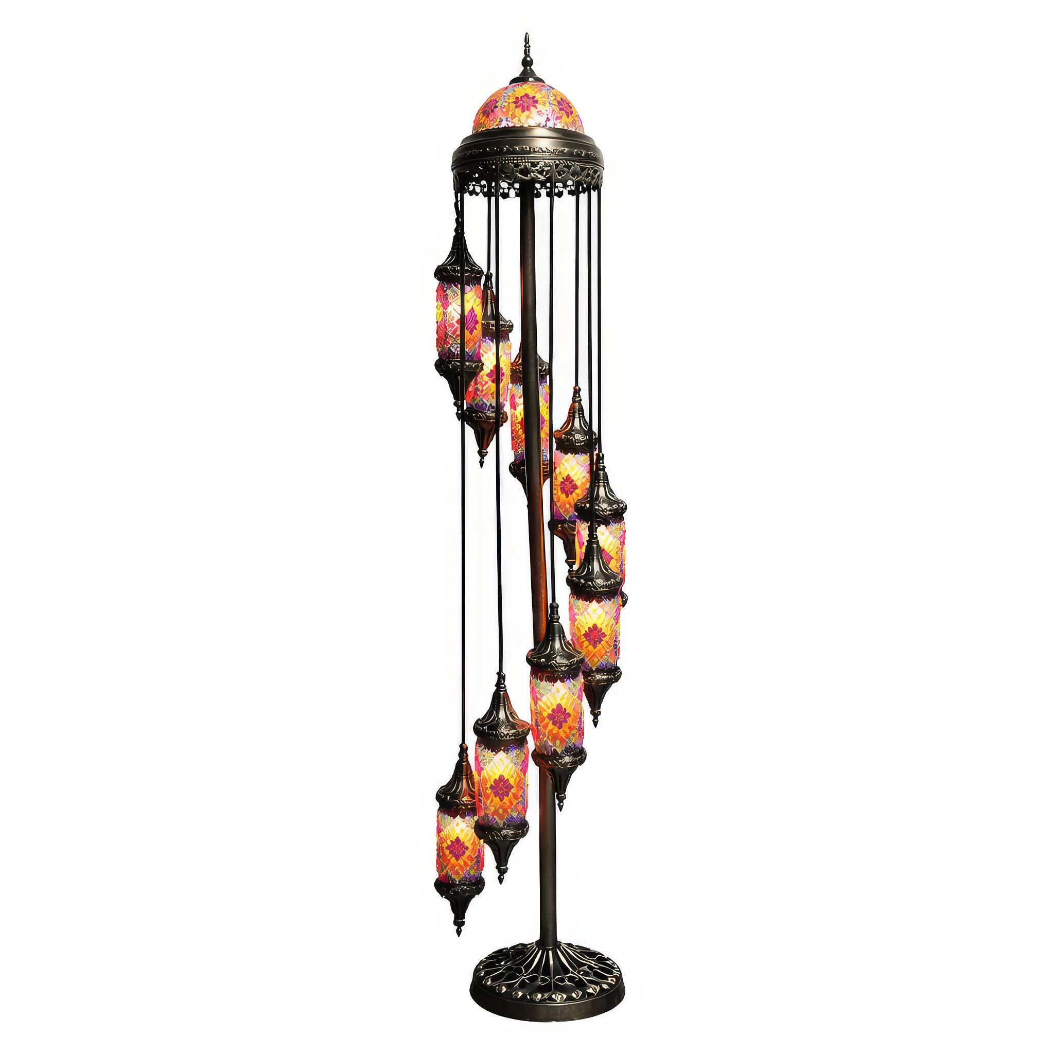 Angle. FC Design - 81"H Bronze Base Spiral Turkish Lamp w/ 9 Hanging Lantern Bulbs.