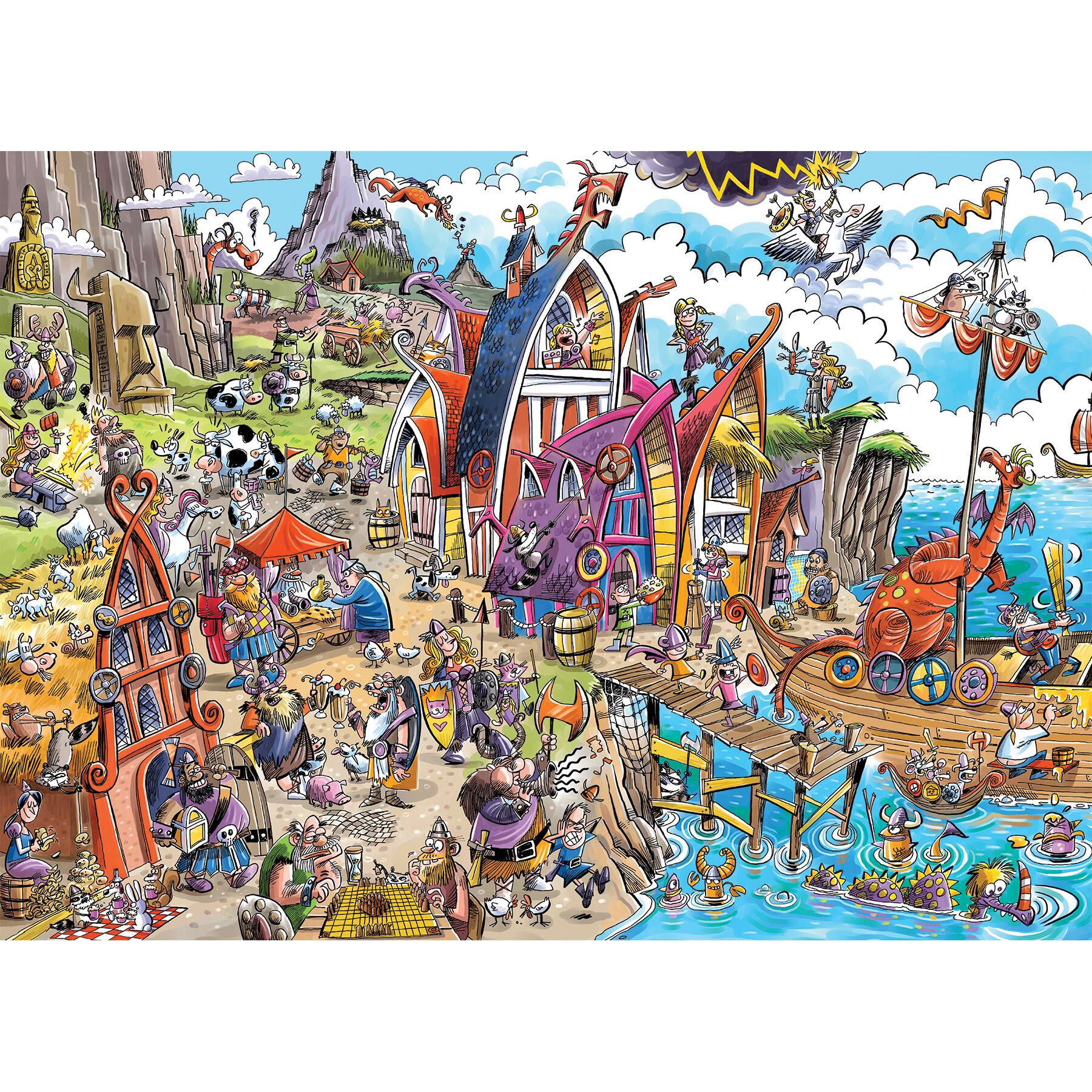Angle. Outset Media - Outset Media: Viking Village - 1000 Piece Puzzle - Reference Poster Included.