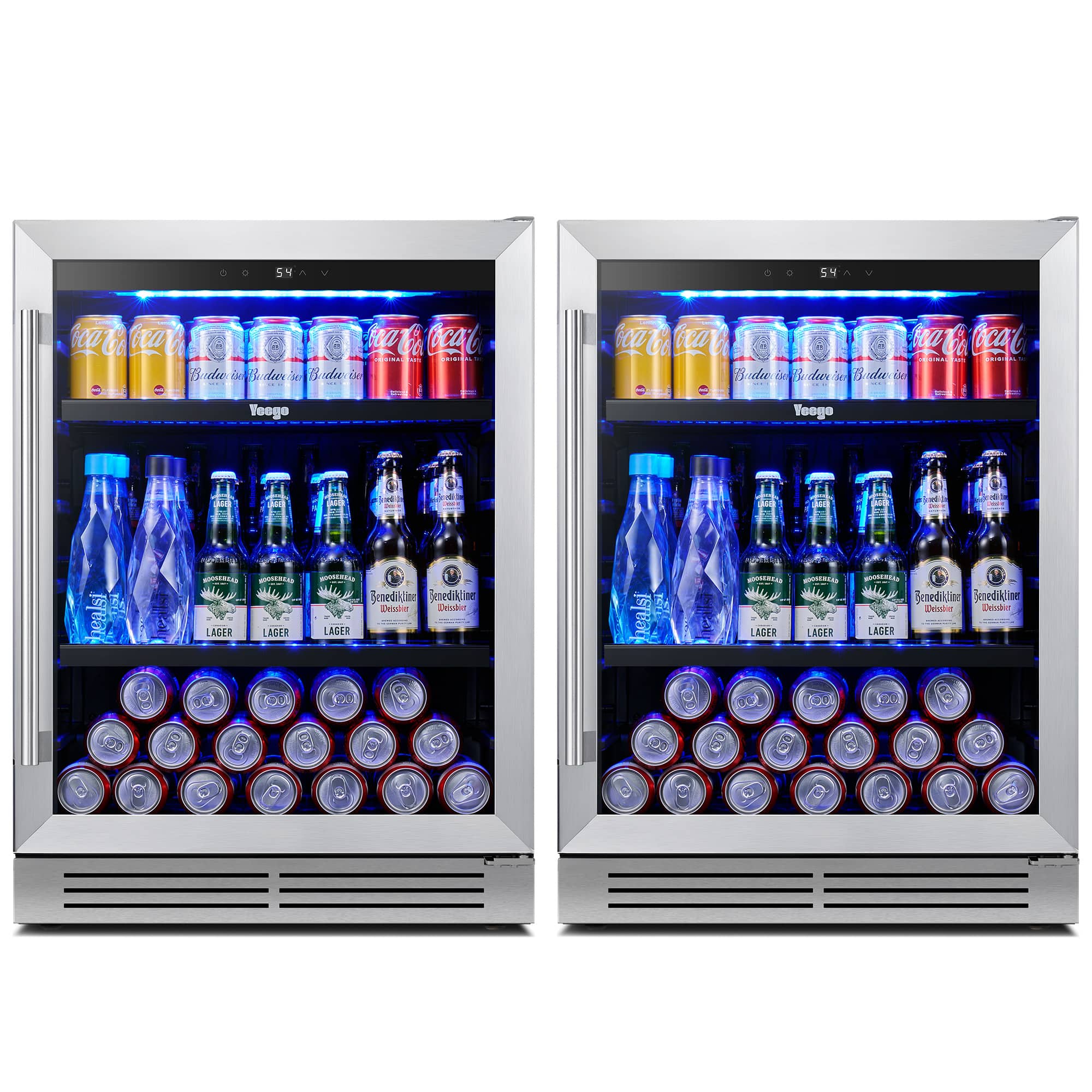 Yeego - 360 Cans Beverage Refrigerator Cooler,Tow 24in Can Beverage Fridge with Double Layer Galss,Built-in or Freestanding for - Silver