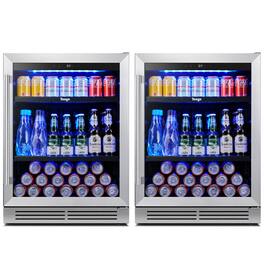 Yeego - 360 Cans Beverage Refrigerator Cooler,Tow 24in Can Beverage Fridge with Double Layer Galss,Built-in or Freestanding for - Silver