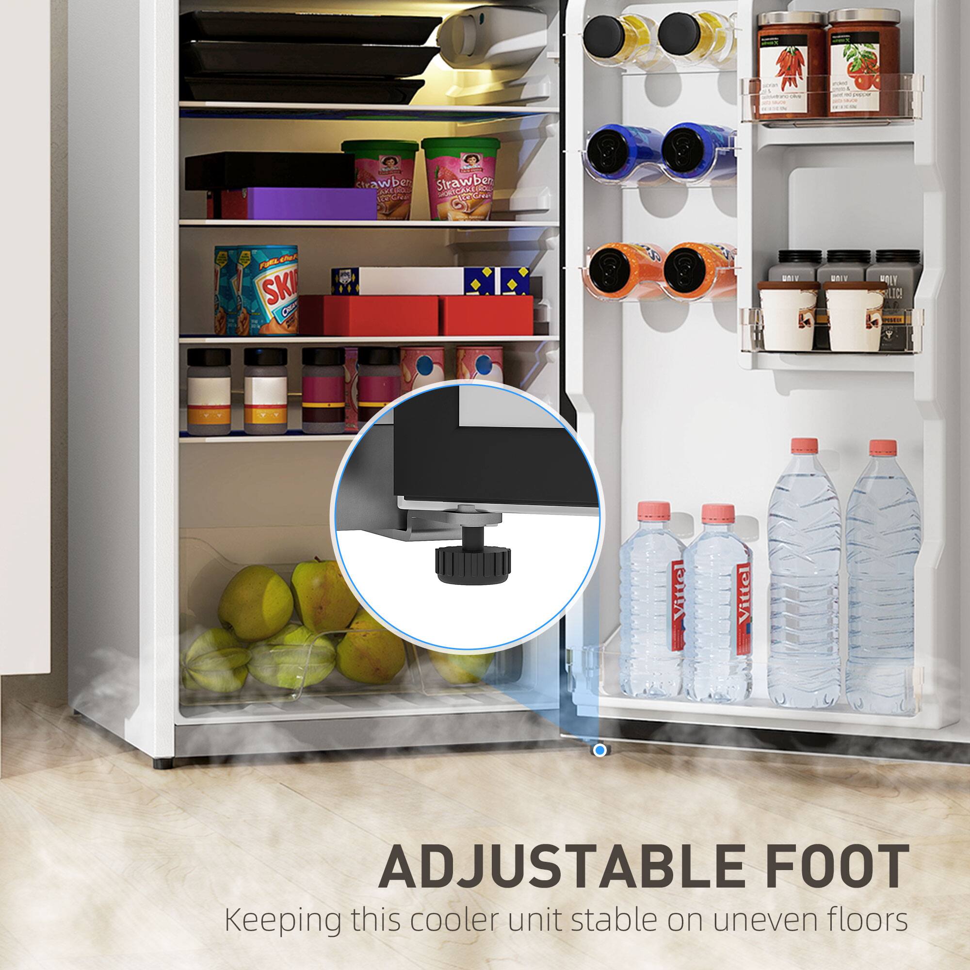 - 2 rawber Strawber JO RICAAL CN 1 F SKI C ARIE anV L! Vittel Vittel ADJUSTABLE FOOT Keeping this cooler unit stable on uneven floors

Corrected text:
- 2 rawber Strawber JO RICAAL CN 1 F SKI C ARIE anV L! Vittel Vittel ADJUSTABLE FOOT Keeping this cooler unit stable on uneven floors