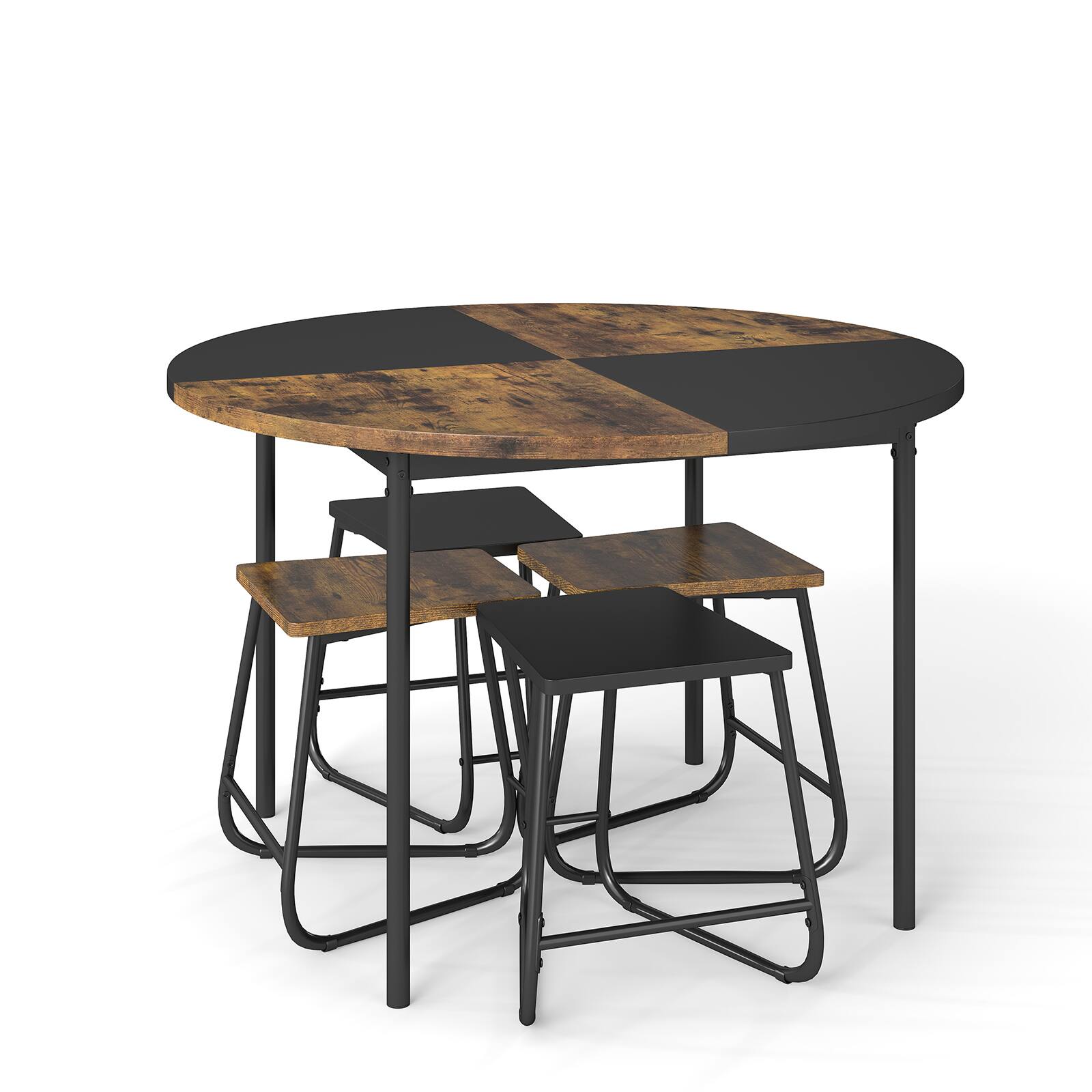 Alt View 9. Gymax - Gymax 5PCS Dining Set for 4 47'' Round  Kitchen Table & 4 Stools w/ Wooden Tabletop - Brown.