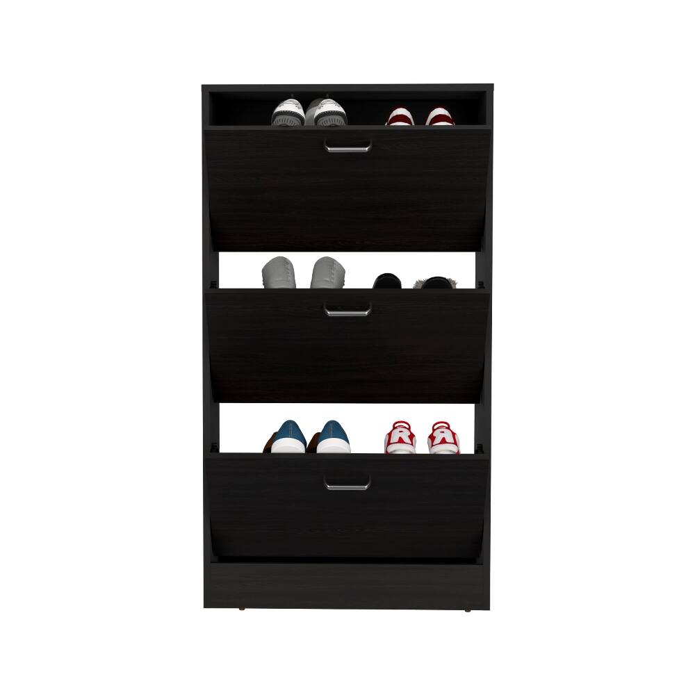 Alt View 4. Loheer - Loheer Modern Entryway Shoe Cabinet, Triple-Tiered Pull Down System, Black Particle Board, 45.4 Inch Height - Black.