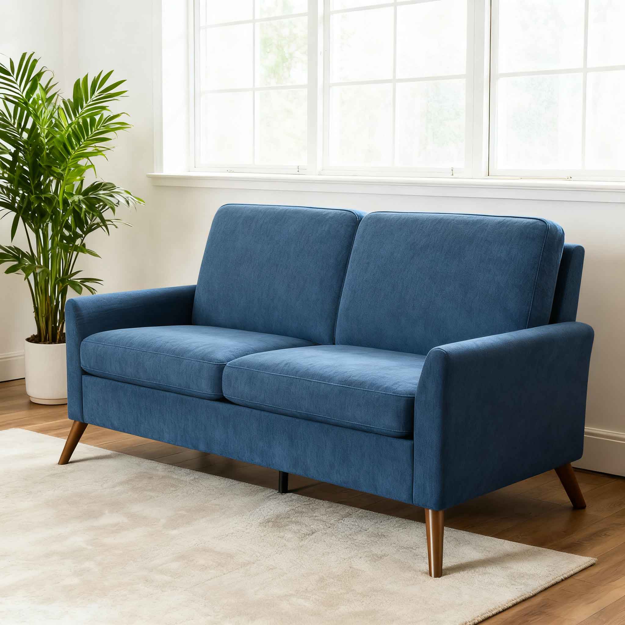 Vipbear - 68" Loveseat Sofa,Tool-Free Setup Small Couches, Small Couches for Bedroom Office,Blue Linen - Blue