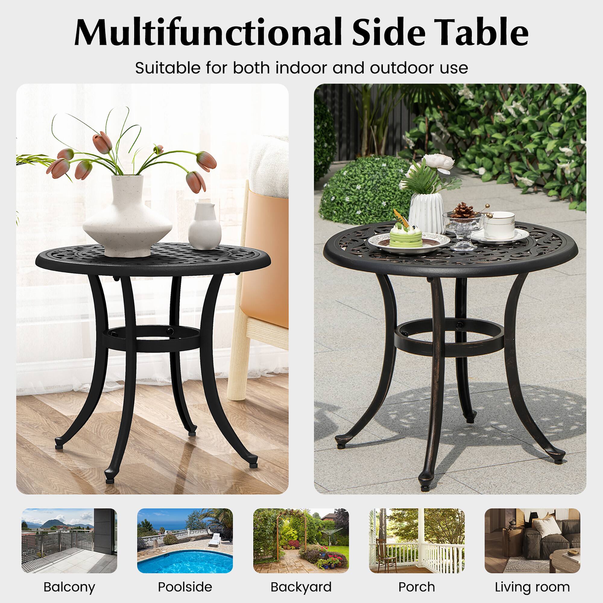 Multifunctional Side Table  
Suitable for both indoor and outdoor use  

Balcony  
Poolside  
Backyard  
Porch  
Living room