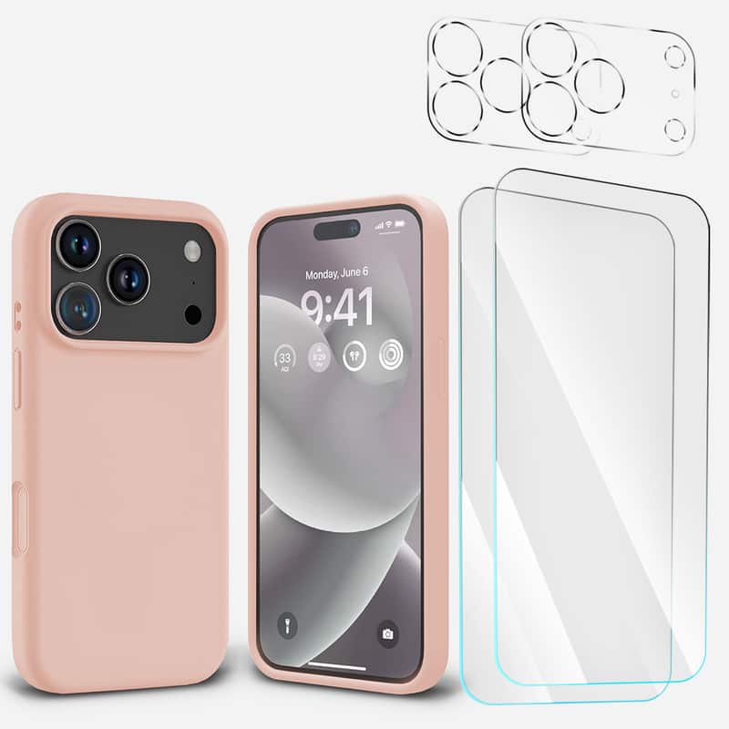 Entronix - 5-in-1 Protection Bundle for iPhone 17 Pro Max - Liquid Silicone Case & Accessories - Beige