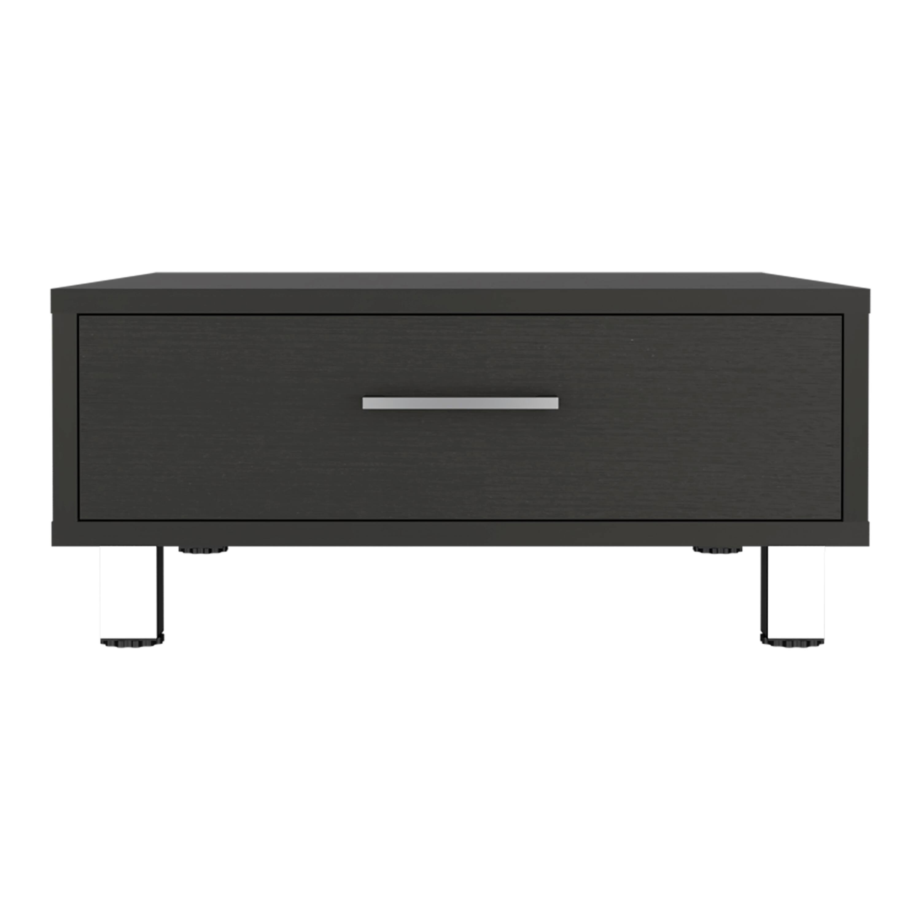 Front. TuHome - Being Coffee Table, One Drawer, Four Legs - Black.