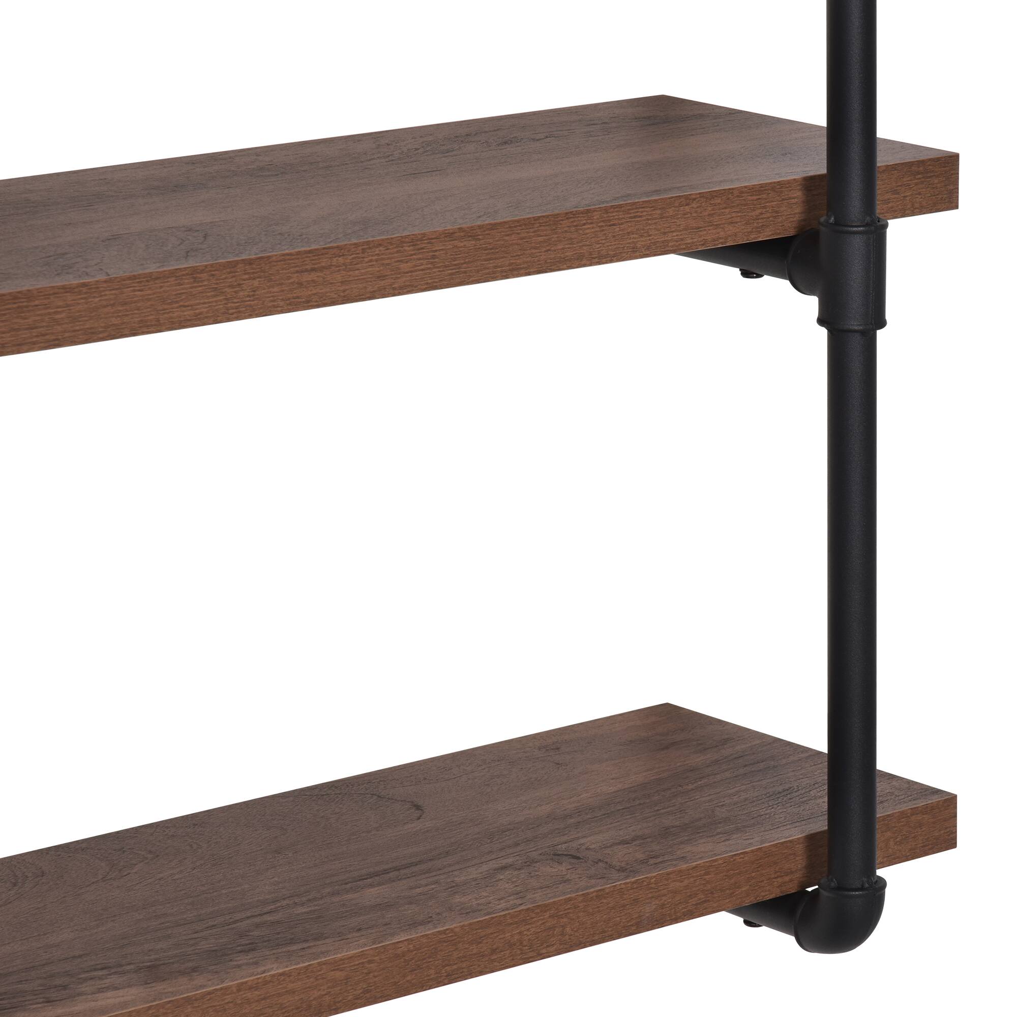 Alt View 8. Homcom - 3-Tier Industrial Pipe Shelves, Floating Wall Mounted Bookshelf, Metal Frame - Brown.