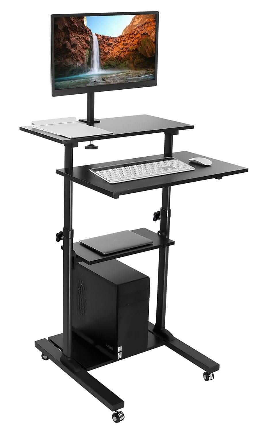 Mount-It! - Rolling Computer Workstation with Height Adjustment, Mobile Stand and Locking Casters for Office or Home - Black