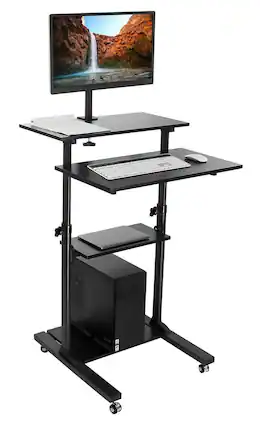 Mount-It! - Rolling Computer Workstation with Height Adjustment, Mobile Stand and Locking Casters for Office or Home - Black