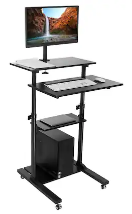 Front. Mount-It! - Rolling Computer Workstation with Height Adjustment, Mobile Stand and Locking Casters for Office or Home, Black - Black.