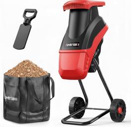 AMERISUN - 15-Amp Electric Wood Chipper, 4200 RPM Garden Shredder with 1.75" Branch Capacity, for Branches & Home Landscaping - Red