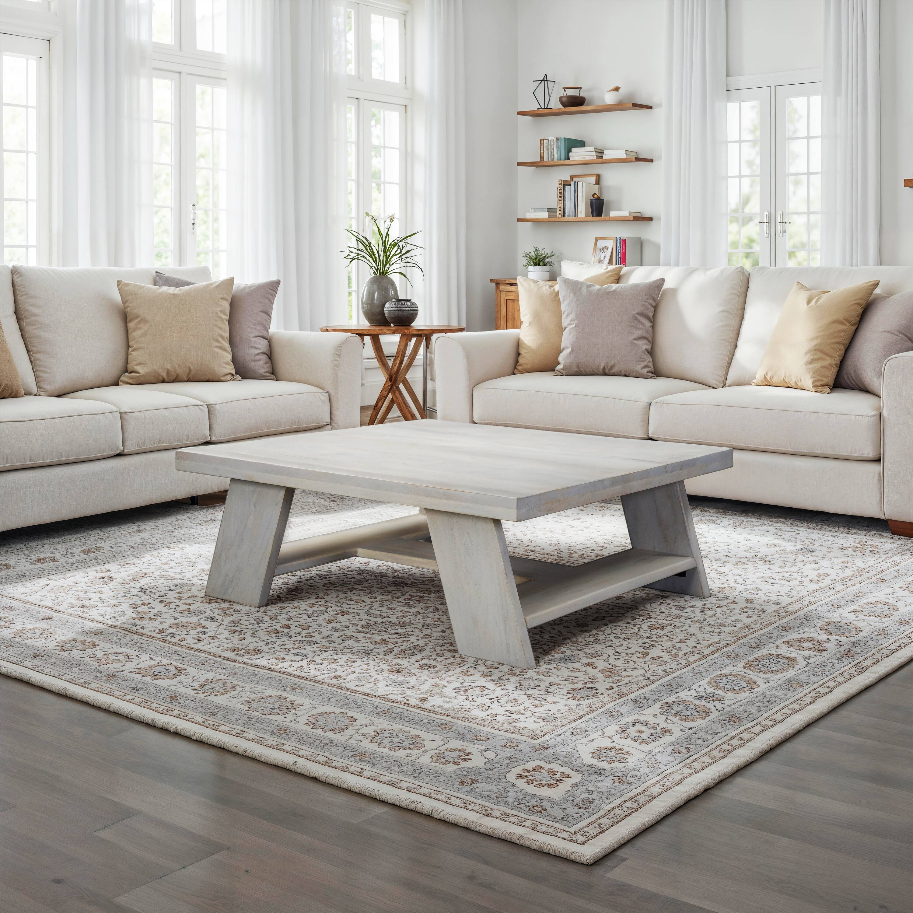 Alt View 8. Manhattan Lane - Aya 40" Square Coffee Table | Biscotti White Mango Wood | Bold Angled Legs - White.