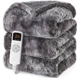 Paradigms Interiors - Electric Heated Blanket Queen Size Faux 10 Hours Auto Shut Off 9 Heating Levels With Dual Control Soft Warm - Grey-Queen