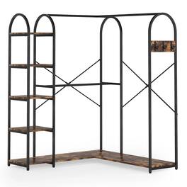 Hivvago - Corner L-Shaped Garment Rack with Clothing Hanging Rods and Storage Shelves - Rustic Brown